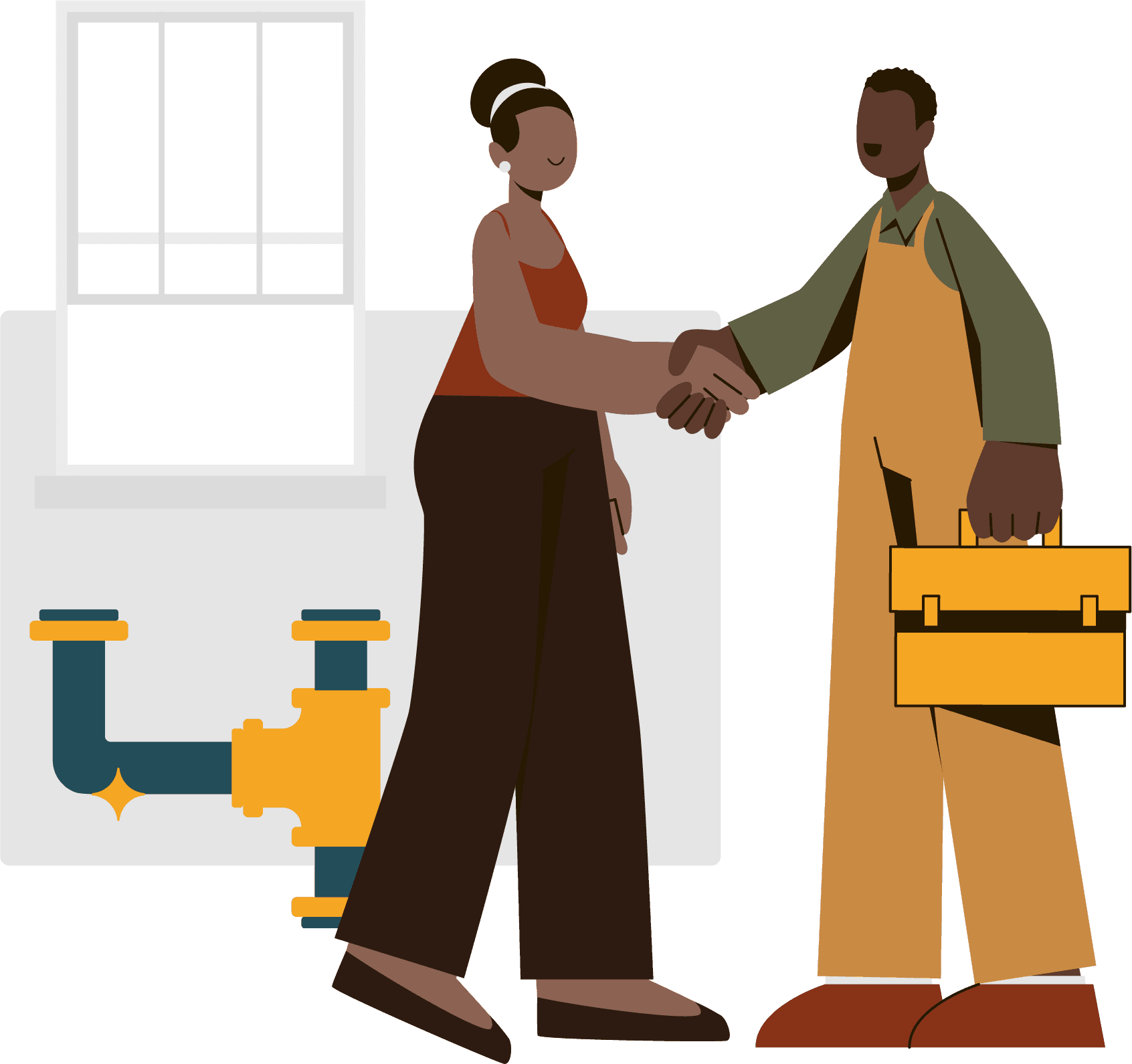 A satisfied client greeting a professional after completed work