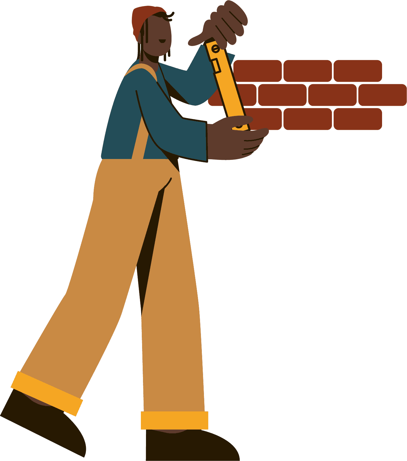 A mason ready with tools for a building job